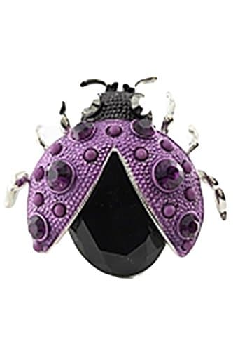 Scarab Beetle Stretch Ring C57 Purple Crystal Stone Silver Tone Big