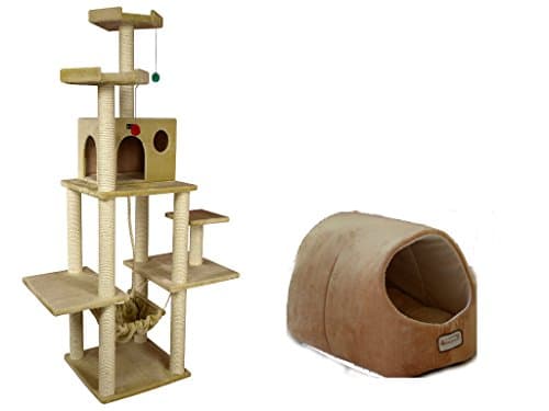 Armarkat Combo Cat Tree, 72 Inch, Beige with Cat Bed Brown