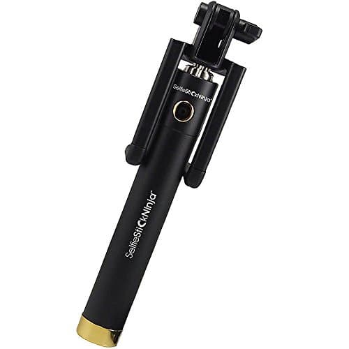 Selfie Stick Ninja Built-in Bluetooth Remote Shutter for iPhone 7/ 7Plus/ 6/ 6s,Fits All Android & iOS Smartphones Compact Lightweight Durable Foldable Extendable Gold Selfie Sticks