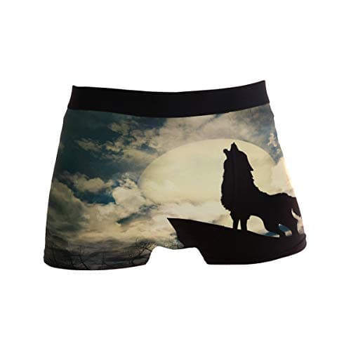 Use4 Moon Night Wolf Men's Underwear Regular Leg Boxer Brief