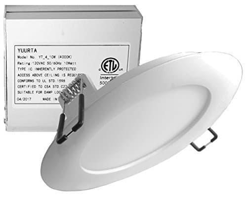 YUURTA 4-Inch 10W 120V Recessed Ceiling LED Light Dimmable Retrofit Ultra-Thin Downlight with Remote Driver in Junction Box Round Slim Panel ETL Listed IC Rated (4000K, 1-pack)