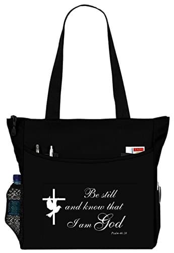 Psalm 46:10 Be Still And Know That I Am God Tote Bag Christian Bible Cover Verse Church Office School Travel Gym Book Organizer - Black