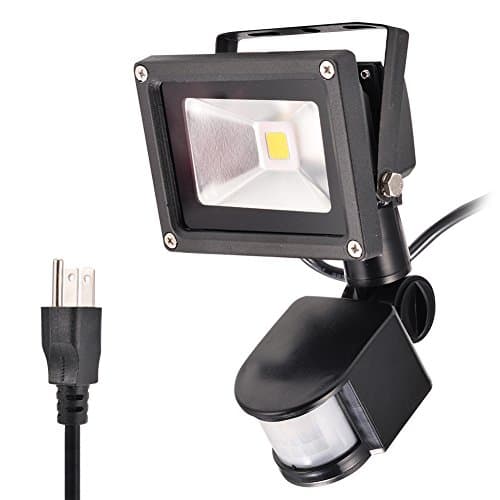 10W Daylight Waterproof 6000-6500k Motion Sensor LED Flood Light with 3-Plug,AC85-265V,Black (white)
