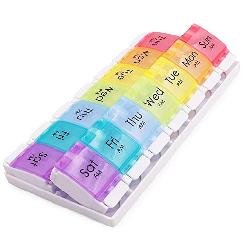 Weekly Pill Container, Pill Cases Organizers Twice a Day(a.m./p.m.), Large Push Button Medication Organizer(BPA Free) for Vitamin, Fish Oil and Other Supplements, Rainbow (14c), by Markurlife