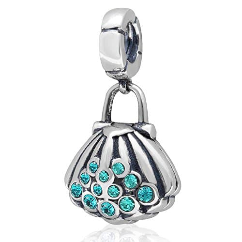 Seashell Charm 925 Sterling Silver Dangle Bag Pendant with Blue Crystal Spacer Charm for European Diy Charms Bracelet