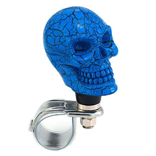 Skull Car Grip Knob Steering Wheel Suicide Spinner, Small Teeth Skeleton Style Car Power Handle Knobs Fit Most Manual Automatic Vehicles, Blue Pattern