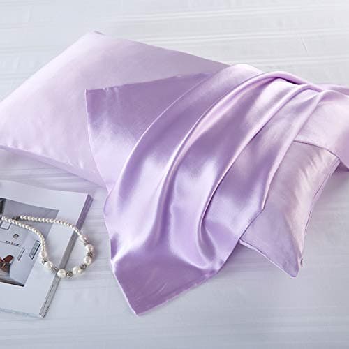 FLCA 100% Mulberry Silk 19 Momme Charmeuse Silk Pillowcase Both Sides Silk Pillow Cover for Skin Health with Hidden Zipper 1pc 50 x 75 cm (Lavendar, Standard(50x75cm))