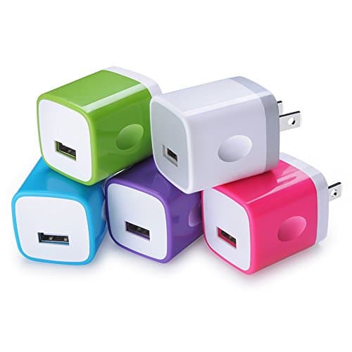 USB Wall Charger, Sicodo 5-Pack Universal 1A Home Travel Quick Wall Plug Charger Cubes for iPhone 8, 7 Plus, 6 Plus, 6s Plus, Tablet, Samsung Galaxy S8 Plus, S7 Edge, HTC, Nokia, LG, Sony and more