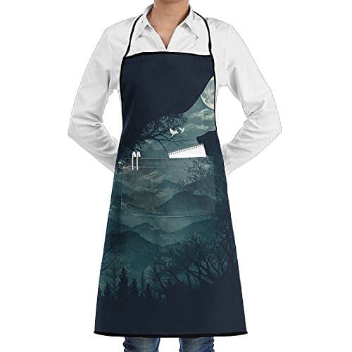 Hungry Wolf Art Kitchen Apron With Pocket And Long Ties For Cooking Grilling Baking Crafting BBQ Barbecue