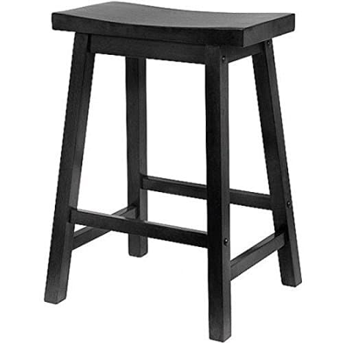 Armless Backless Black Contemporary Wood Counter Saddle Stool