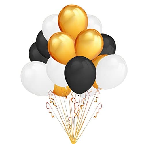 GOLD, BLACK and WHITE-100 Pack Ultra Thick 12 Inches Latex Party Balloons Party Decoration and Accessories-by Perfect Birithday