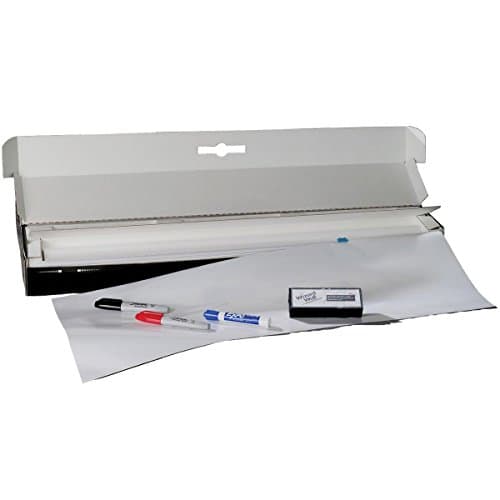 Wizard Wall Self Adhesive Dry Erase Sheet Small Kit, Patented Static Adhesive Tecnology, 1 Dry Erase Marker, 2 Permanent Markers, 30" x 50' Self Cutting Roll, White (WZW-3050T0W)