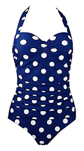 BKNY, Women's One Piece Vintage Polka Dot Neck Strap Plus Size Monokini, Blue XXL (Manufacturer size XXXL)