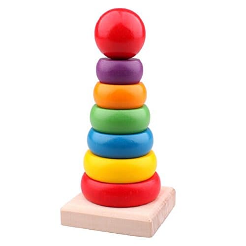 KMN Store 7 PCS Wooden Round Ring Stacker Toy for Babies-Perfect Development Gift Toys for Toddlers & Babies