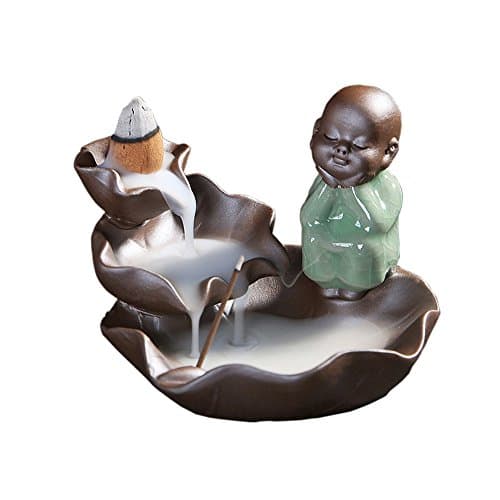 Ceramic Waterfall Incense Burner Ash Catcher Backflow Cones Sticks Baby Holder Porcelain -Brown