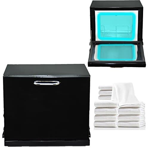 Black Compact 2-in-1 Towel Warmer & Ultraviolet Sterilizer Cabinet with 12 Facial Towels
