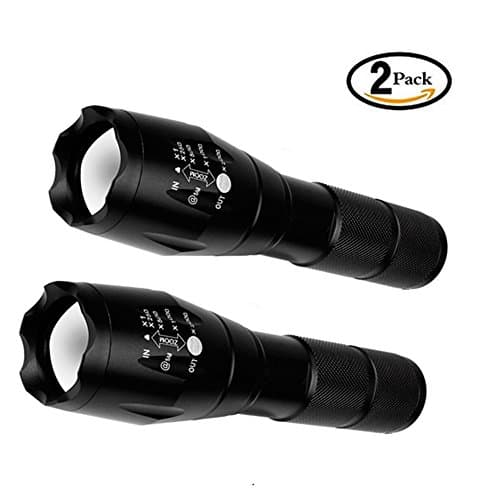 2Pcs Tactical Flashlight, Water Resistant Military Grade Tac Light with 5 Modes and Zoom Function XML-T6 1000 Lumens Ultra Bright, Biking, Camping