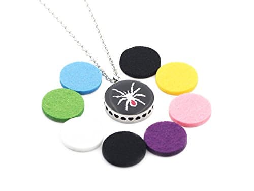 Aromatherapy Necklace Essential Oil Diffuser Locket Stainless Steel Epoxy Perfume Fragrance Pendant for Women With 8 pcs Refill Pads (Spider)