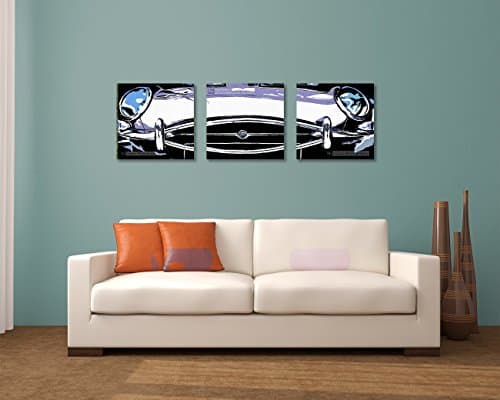 Classic 1966 XKE Series 1 E Type Jaguar coupe English sports car front photograph converted to a graphic art print fine art, 3 - 20" X 20" canvas panels for a total size of 20" x 60"