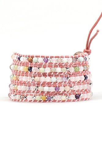 Moonstone Wrap Bracelet, Amazonite Stone, Pink Wrap Bracelet, Gift for Her, Handmade Women's Wrap Bracelet