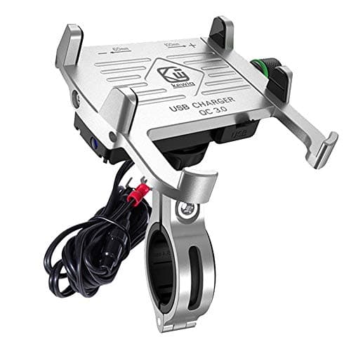 Lancei CNC Aluminum Super Solid Motorcycle Handlebar Phone Holder Universal Adjustable Phone Mount GPS Mount+USB Charger 2.5A/QC3.0 3A Fast Charging with Switch for Smartphone