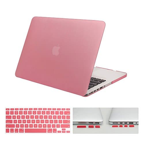 DWON MacBook Case Pro 13 Inch with Retina with Keyboard Cover and Dust Plug for Apple MacBook Pro 13 Inch Sleeve Model (A1502/A1425, Version 2015/2014/2013/end 2012) - Pink