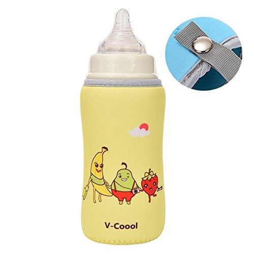 V-Coool Baby Bottle Sleeve with Strap for Glass,Shock and Crash Protects,Neoprene Thermal Insulation for Infant Breastmilk Bottles,8oz,Yellow