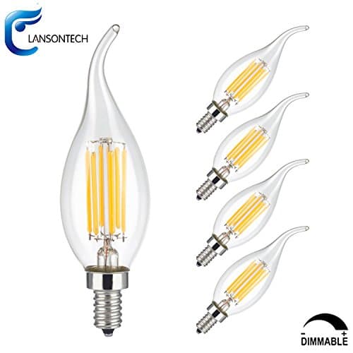 LANSONTECH 6-Watt LED Filament Candelabra Light Bulb, Dimmable, Warm White 2700K, 60-Watt Incandescent Replacement, 600 Lumens, E12 Candelabra Base, C35 Flame Shape Bent Tip, 5 Pack