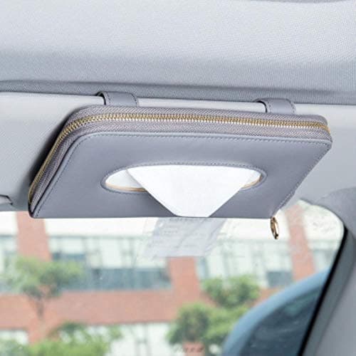 CVQE Car Sun Visor Tissue Box Holder Pu Leather Seat Back Hanging Pater Towel Case Napkin Storage Bag for Car Interior Accessores.Gray Sun Visor