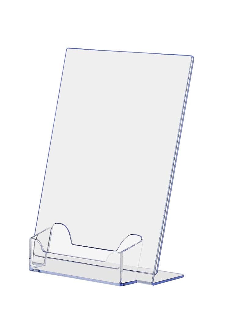 40 Pack Acrylic Sign Holder 5" x 7" with 3.5" x 2" Business Card Pocket Slanted Side Load Clear Countertop Display for Signage in Lobbies Retail Stores Hotels and Doctors Offices by Marketing Holders