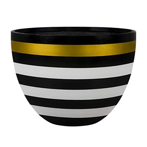 Satu Bumi Barton Designer Egg Plant Pot - Small Black & White Stripe with a Gold Band at Rim