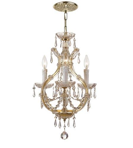 Mini Chandeliers 3 Light With Clear Crystal Clear Hand Cut Gold size 12 in 180 Watts - World of Lighting