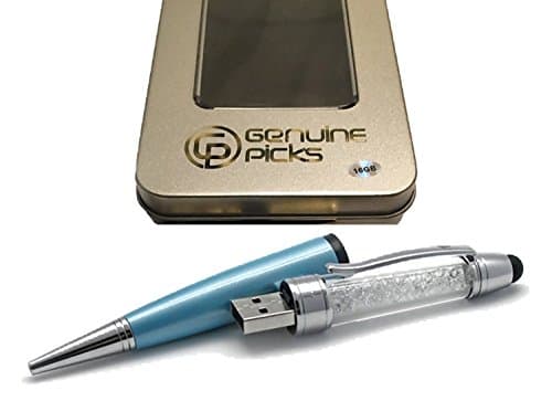 Stylish Crystal Ballpoint with USB Flash Memory. Beautiful Tin Box. Three in one: USB Flash Drive, Ballpoint Pen and Touch Screen Stylus Pen. Best Valentine Gifts for All. (16GB, Sky Blue)