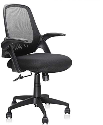 Mid-Back Mesh Office Chair, Ergonomic Desk Chairs Swivel Computer Task Chairs with Adjustable Height and Flip-up Armrest - Lumbar Support and Sponge Cushion (38" Tall, Black)