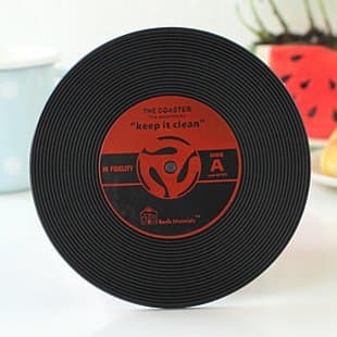 HOCUS Silicone Cup Mat with High Heat-Resistance, 2 Pcs Cute Durable Silicon Coaster Hot Cup Holder, LP CD Design, Vinyl-Look Bottle Mat, Set of 2 Non-Slip Drink Placemat (2, Red)