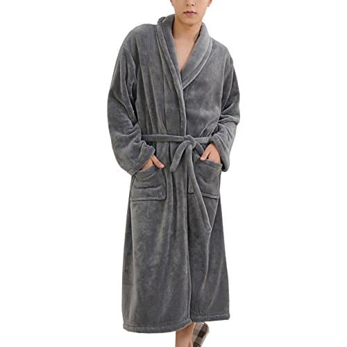 Happy Ever Men's Soft Velour Warm Bath Robe Classical Shawl Collar Sleepwear SY33 (Grey,XL)