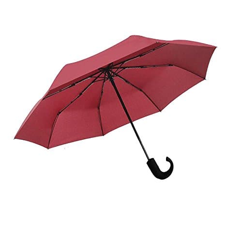 Travel Umbrella Folding Automatic Windproof Compact Umbrellas Auto Open Close, Easy Touch Golf Umbrella with Light Reflective,10 Ribs Automatic Umbrella for Men and Women (red)