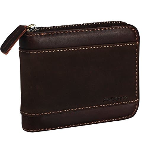 Horiya RFID Blocking Leather Bifold Wallet With Zipper Pocket For men(Dark Brown)