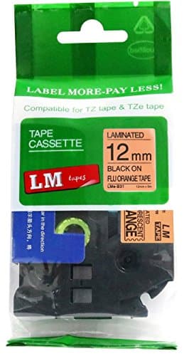 1/Pack LM Tapes - LMeB31 Premium 1/2" Black Print on Bright Orange Label Compatible with P-Touch TZe-B31 Tape TZ-B31 and Includes a Nice Tape Color/Size Guide. Replaces 12mm 0.47 Laminated
