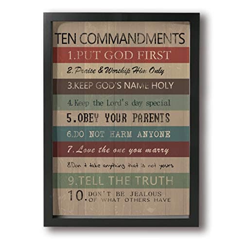SRuhqu Canvas Wall Art Prints Ten Commandments Put God First -Picture Paintings Contemporary Decorative Giclee Artwork Wall Decor-Wood Frame Ready to Hang