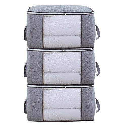 DarNio Foldable Storage Bag Organizers, Waterproof Anti-Mold Moisture Proof Clothes Storage Container Zipper Bag with Clear Window Carry Handles for Blanket Comforter Bedding, Closet Storage Boxes
