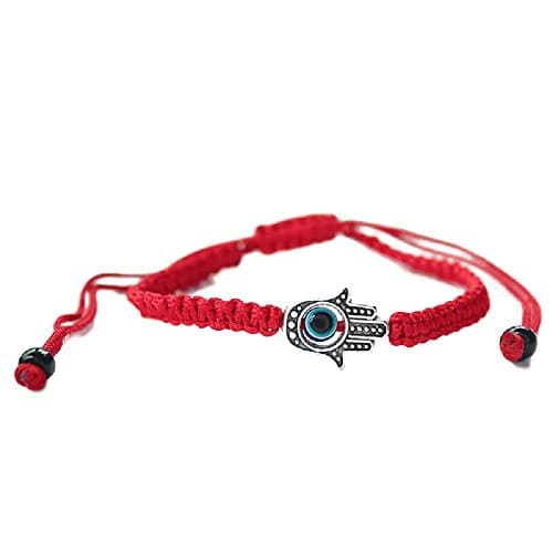 Zen Styles Lucky Red String Braided Hamsa Hand Charm Bracelet, Protects from Evil Eye, for Prosperity, Good Health, Longevity - Adjustable Women’s Men’s Silky Wool Rope, 27.5cm x 3.5cm