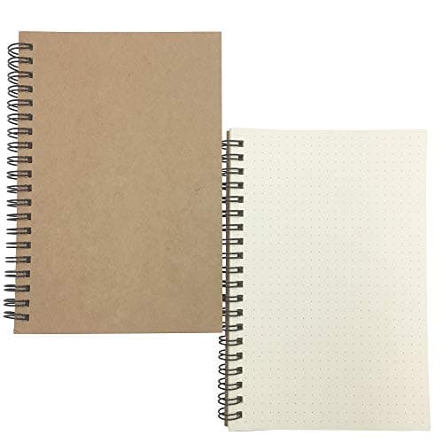 Floranea Set of 2 Dot Notebook Spiral Grid Brown Cover Small Pocket Size Portable Paper Diary Planner for Writing Sketching Journaling Drawing 100 Pages 50 Sheets 7 x 4.7 Inch (Dot) Office Product