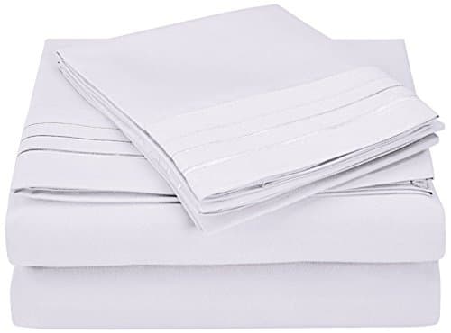 JUWENIN 4 Piece Bed Sheet Set 100% Brushed Microfiber Bedding Sheets Deep Pockets,Wrinkle & Fade Resistant(King, White)