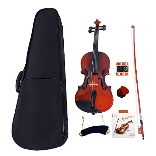 2019 New 1/2 Size Violin Case Acoustic Violin Case Durable Natural Solid Wood Fiddle for Beginners and Students w/Case,Bow and Rosin Strings Tuner Shoulder Rest Coffee(US Stock)