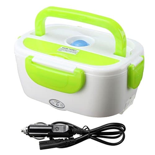 Crazybravo Plastic Keep Warm Lunch Box Sandwich Picnic Lunch Box Lunch Food Containers Washable Electric Lunch Box w/ 12V Car Adapter Plug Cable (Green)