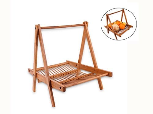 Fruit Basket,Jaminer Collapsible Bamboo Basket for Fruit and Vegetable Basket Bread Basket Snack Basket Cosmetic Storage Basket with Handle 12” x 11” x 9”,Hanging Basket