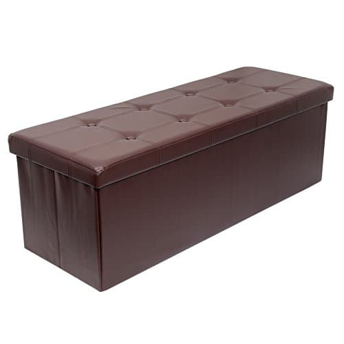 Amoiu Extra Large 43" L Faux Leather Folding Storage Ottoman Coffee Table Foot Rest Stool Seat Comfy Sponge Bench Space-saving, Brown