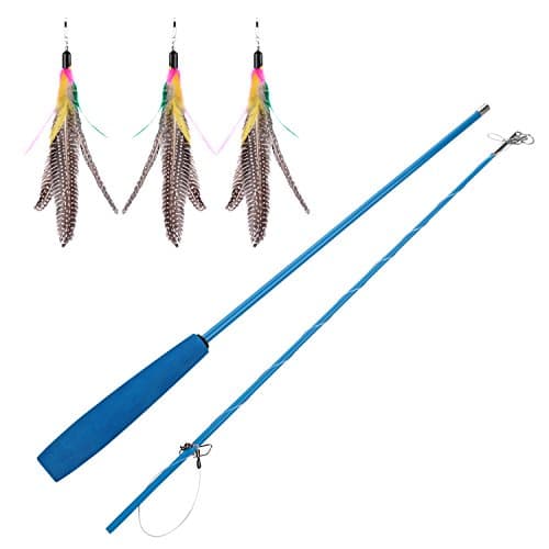 Etrech Cat Feather Toy, Blue Wand with 3 Piece Same Teaser Catcher Feather, Perfect Teaser for Exercising Kitten or Cat