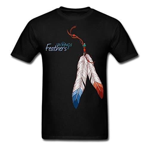 Men's Wings Feathers Tee,Native American Indian Feathers Tribal Pattern Unisex T-Shirt 068 (Black, Medium)